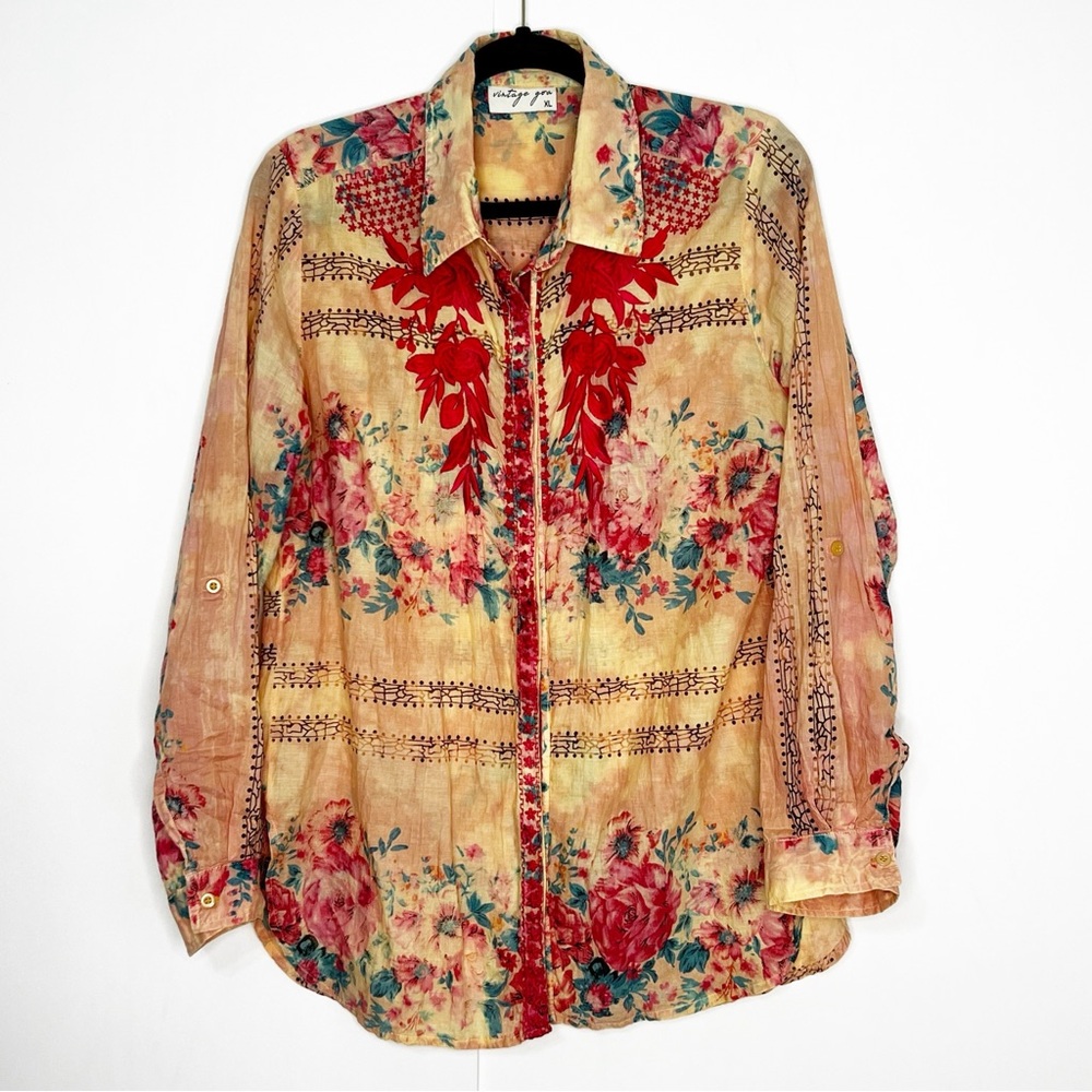Vintage Goa Embroidered Button Down‎ Shirt